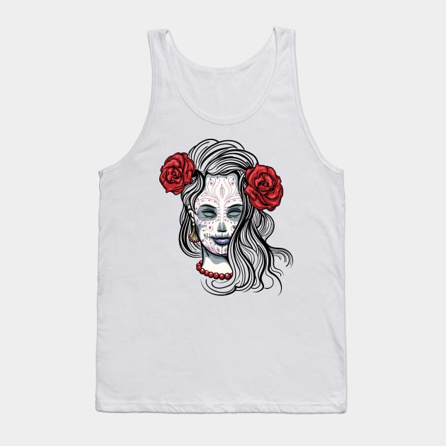 Girl with Sugar Skull Makeup Tank Top by devaleta